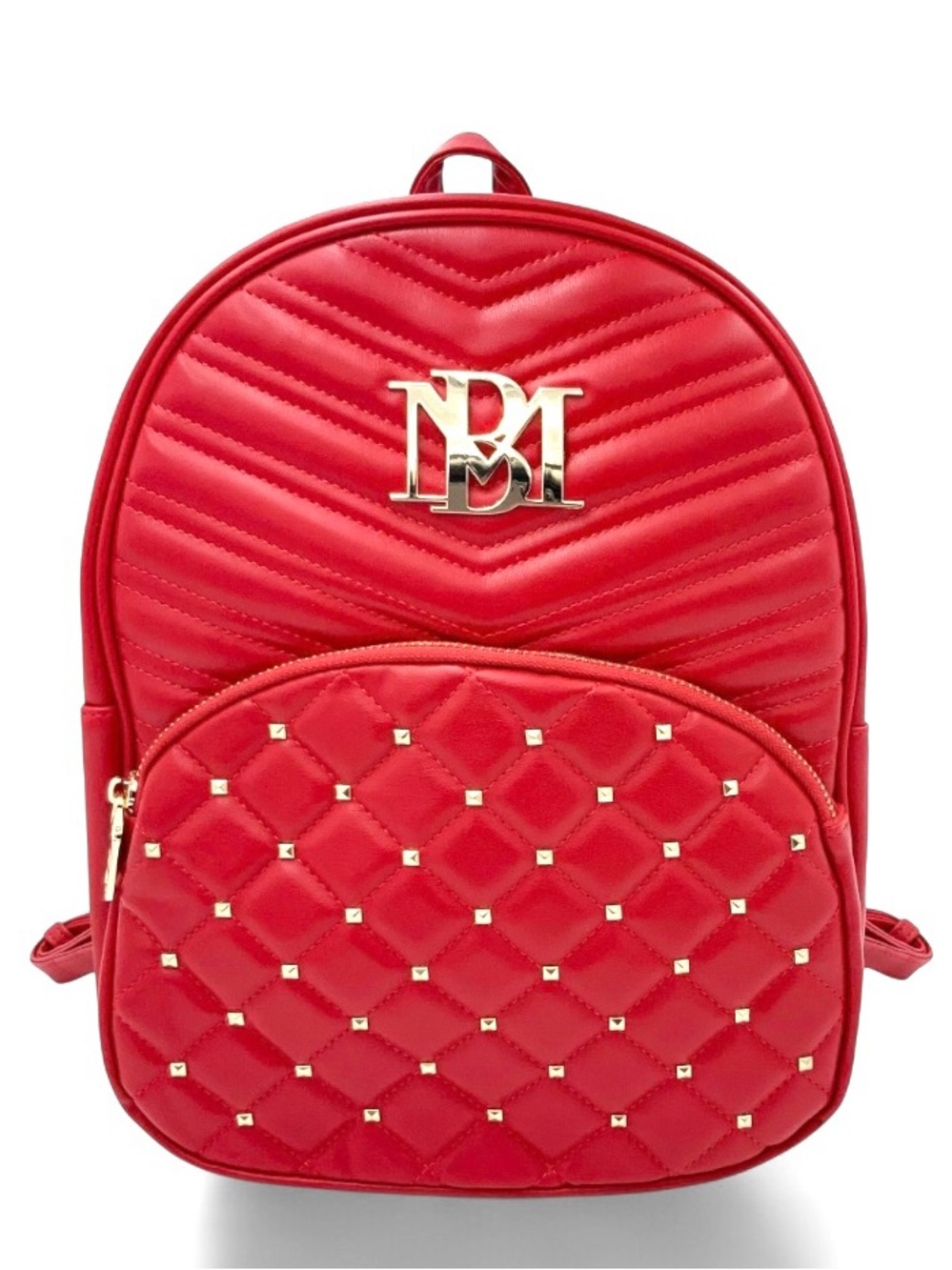 BADGLEY MISCHKA Quilted Chevron Design & Diamond Stud Zip Pocket Backpack - NWT